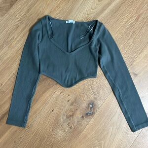 Zara M-L Charcoal Cropped Long Sleeve Cool Neckline